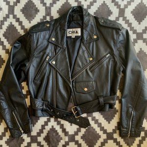 Vintage Cropped Leather Moto Jacket